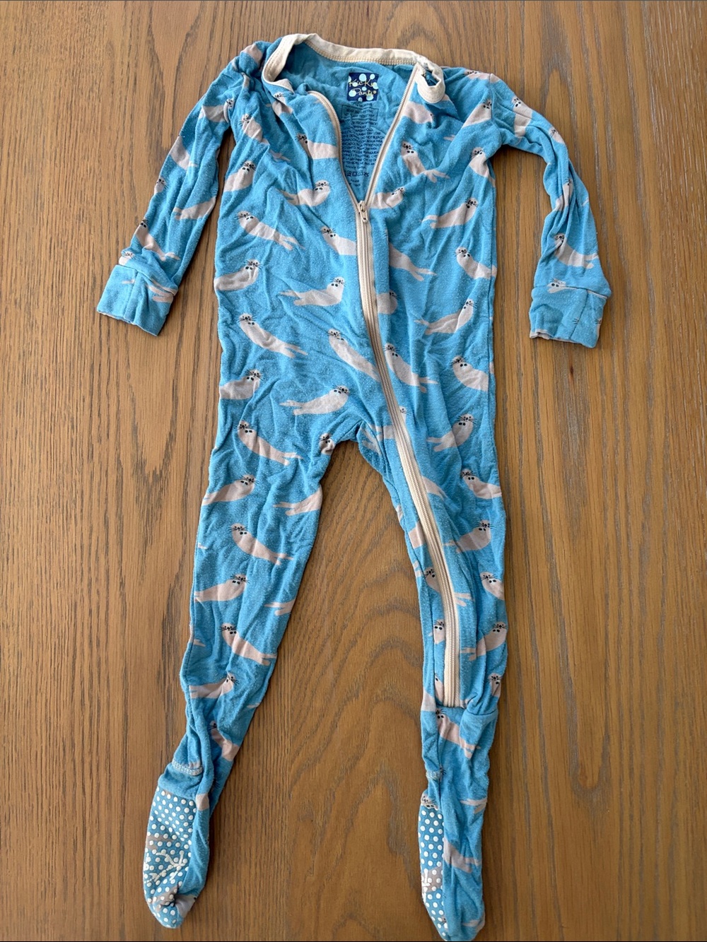 Kicker pants 12-18 bamboo Blue Seal-Print Kids One-Piece Footed Pajamas